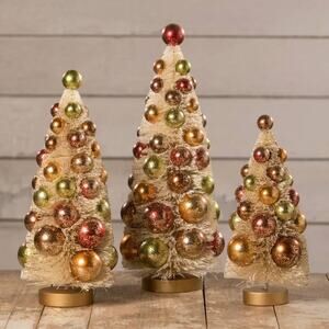 Bethany Lowe Set of 3 Fall Polka Dot Bottle Brush Trees